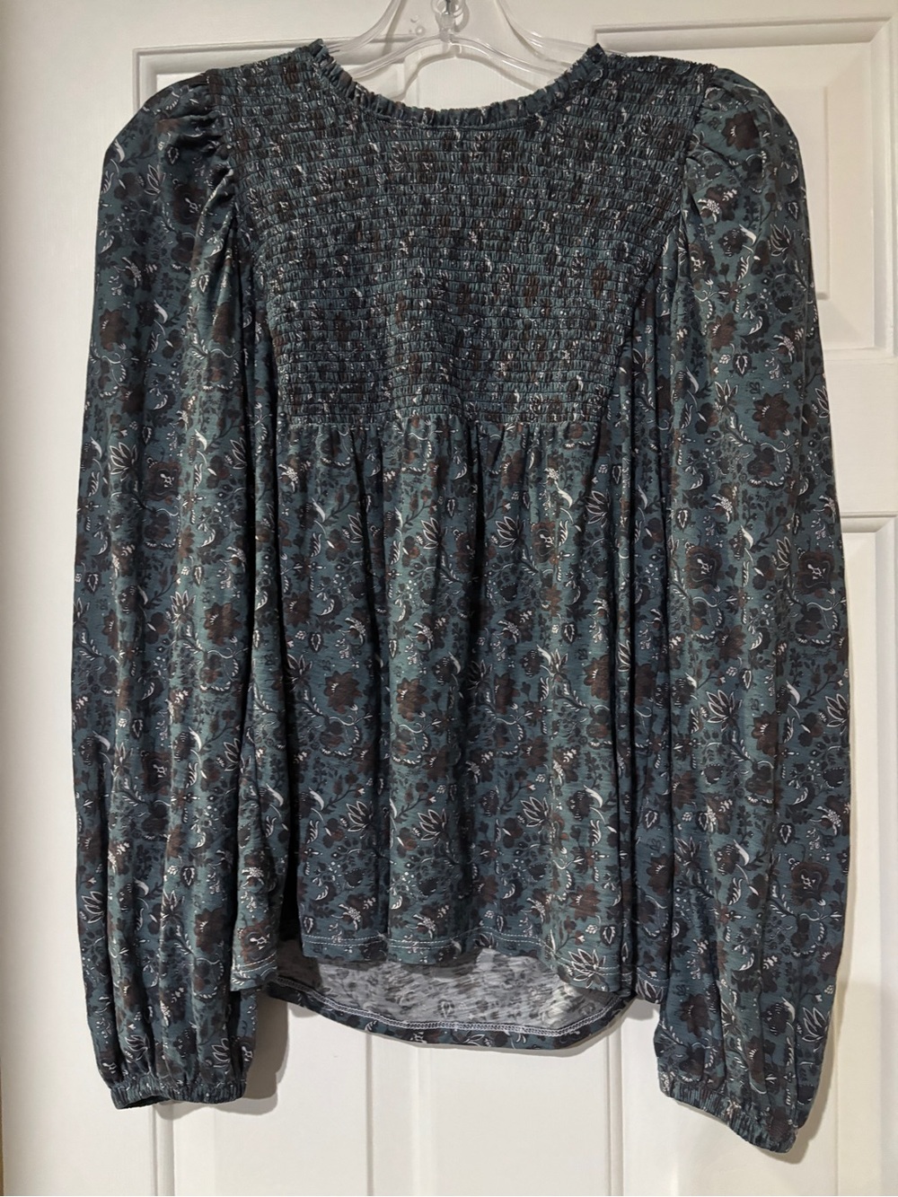 Nation LTD Teal Floral Smocked Puff Sleeve Top - XS
